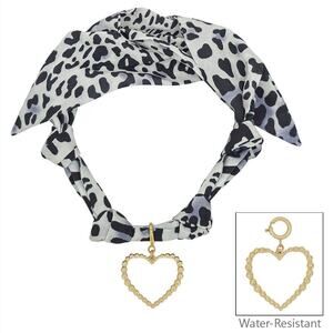 White Cheetah Print Scarf Necklace | Open Heart Charm Accent